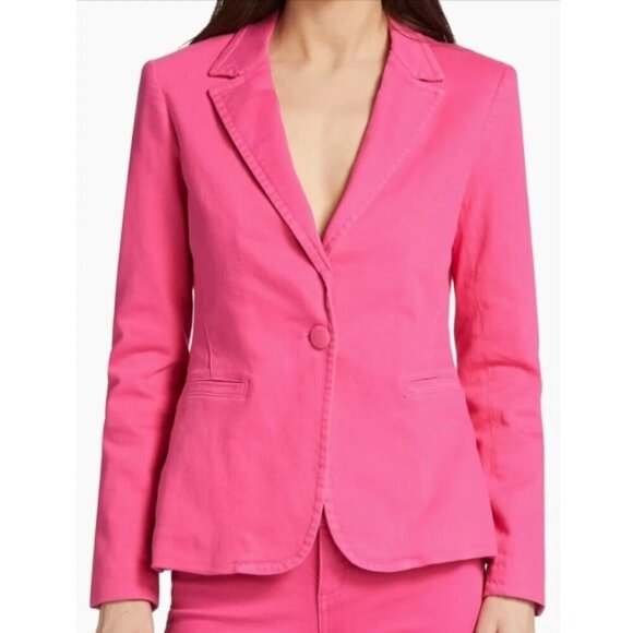 Alice + Olivia 'Macey' Stretch-Denim Blazer Jacket, Candy Pink - Picture 1 of 2